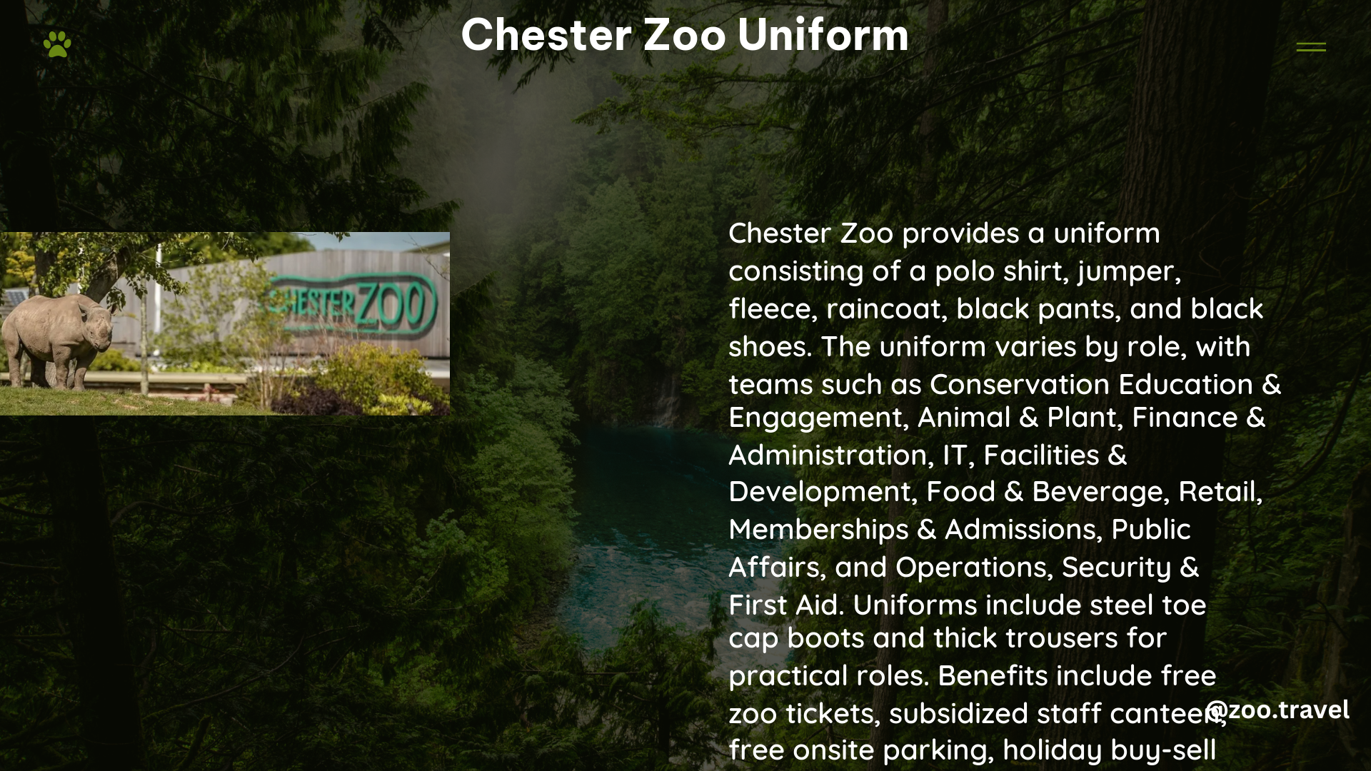 chester zoo uniform