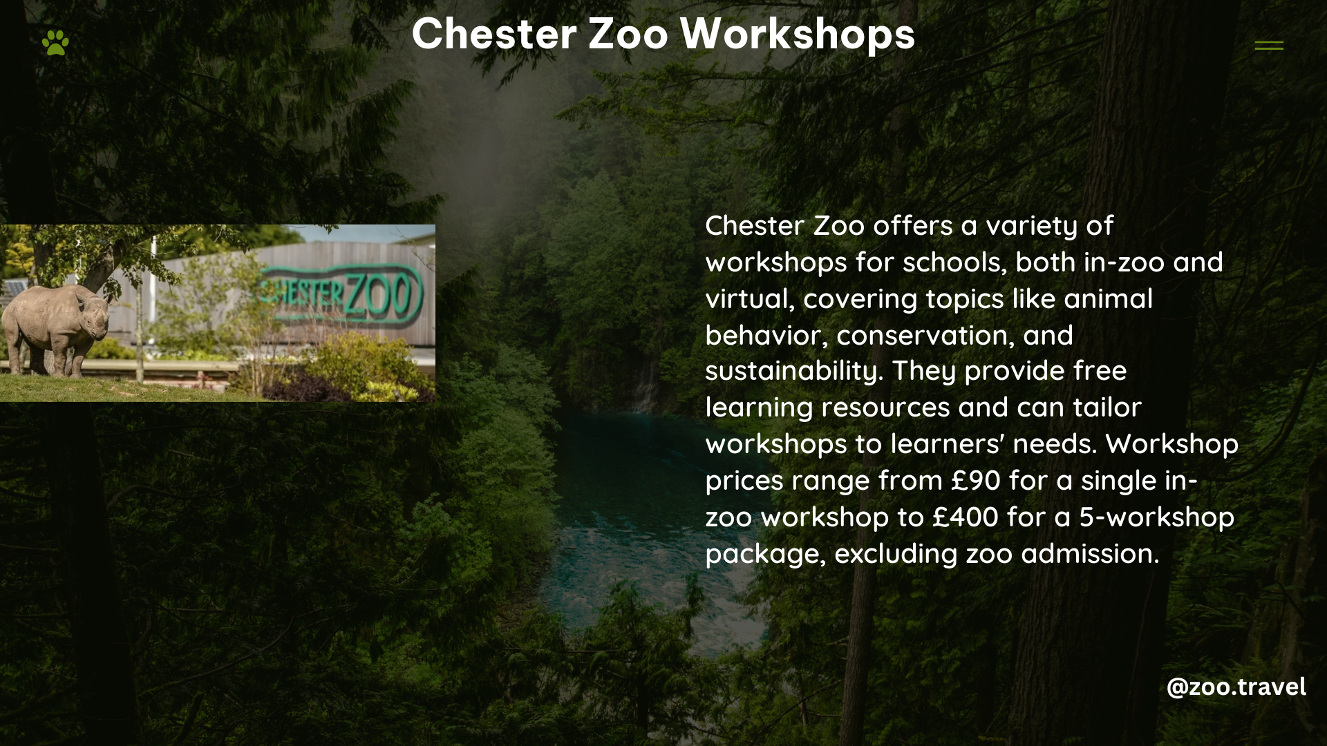 chester zoo workshops