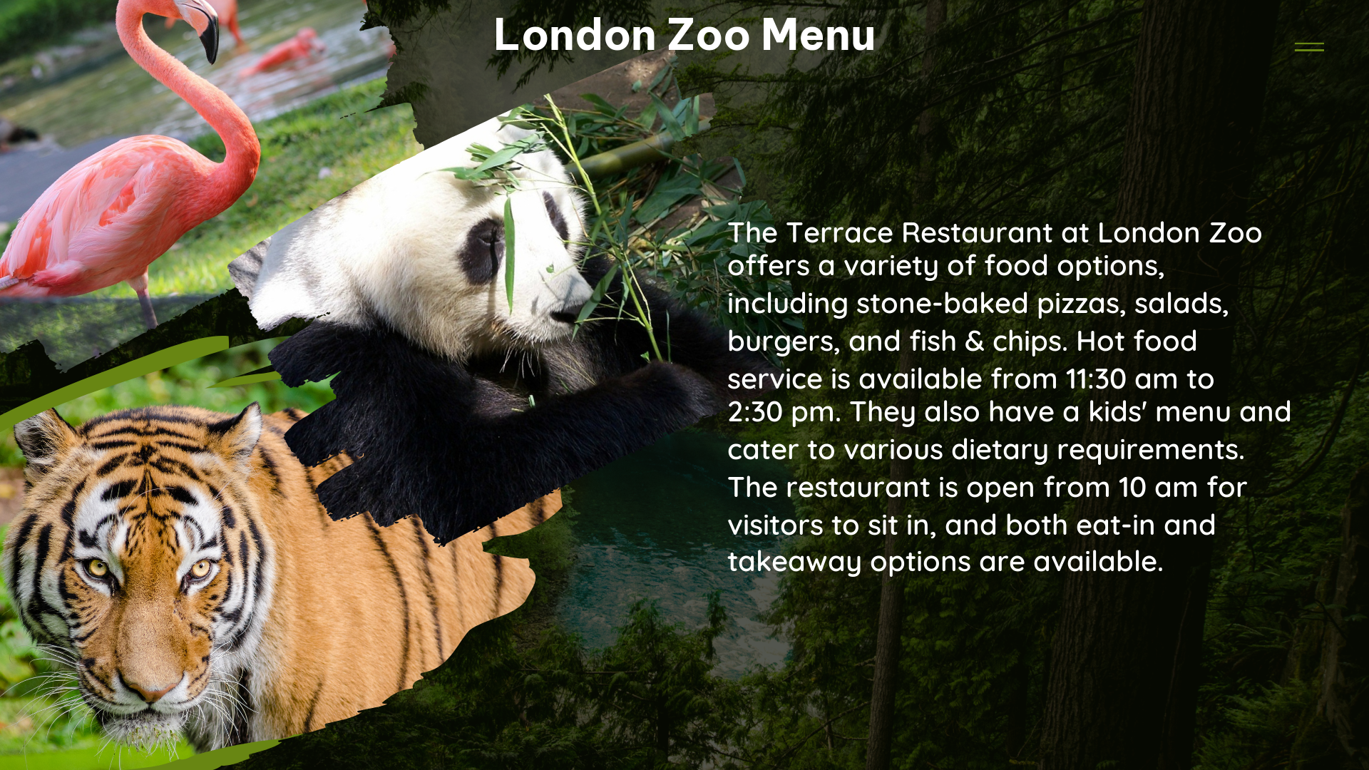 london zoo menu