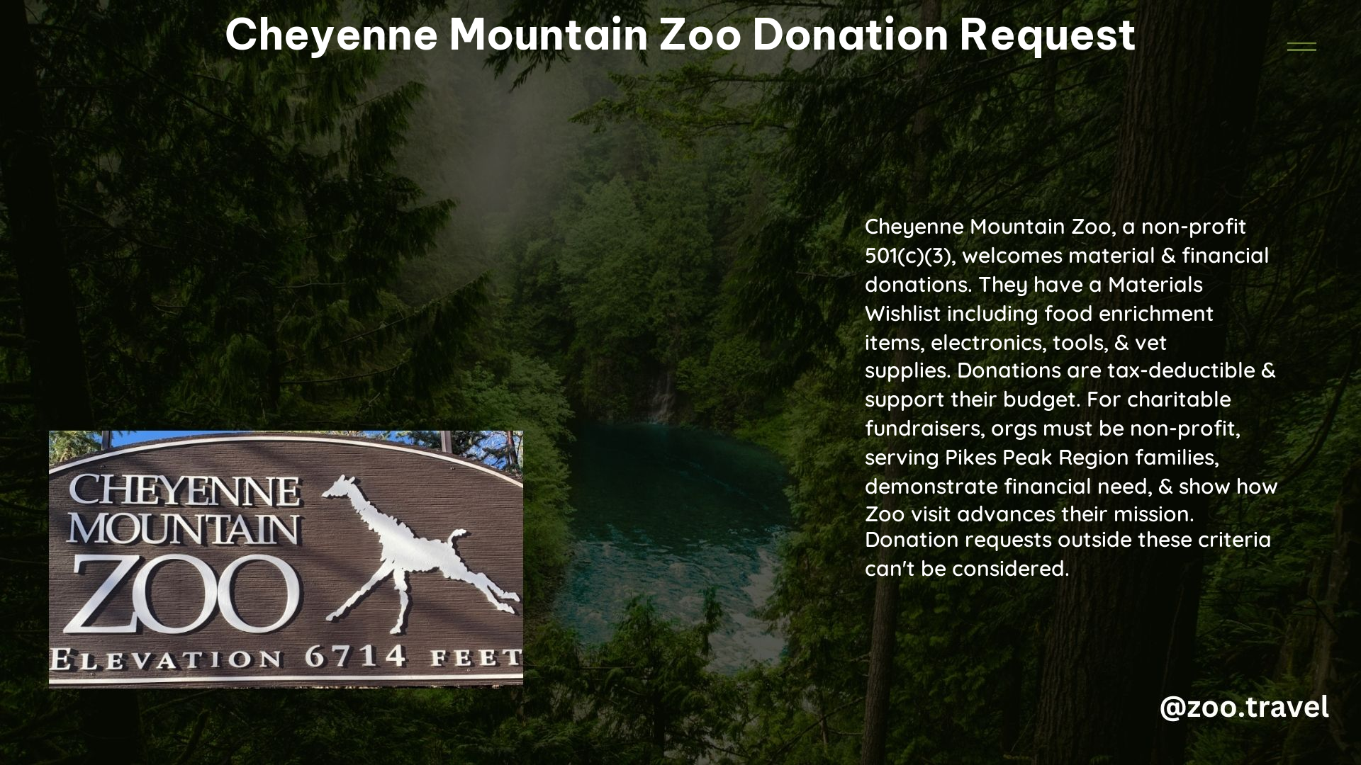 Cheyenne Mountain Zoo Donation Request