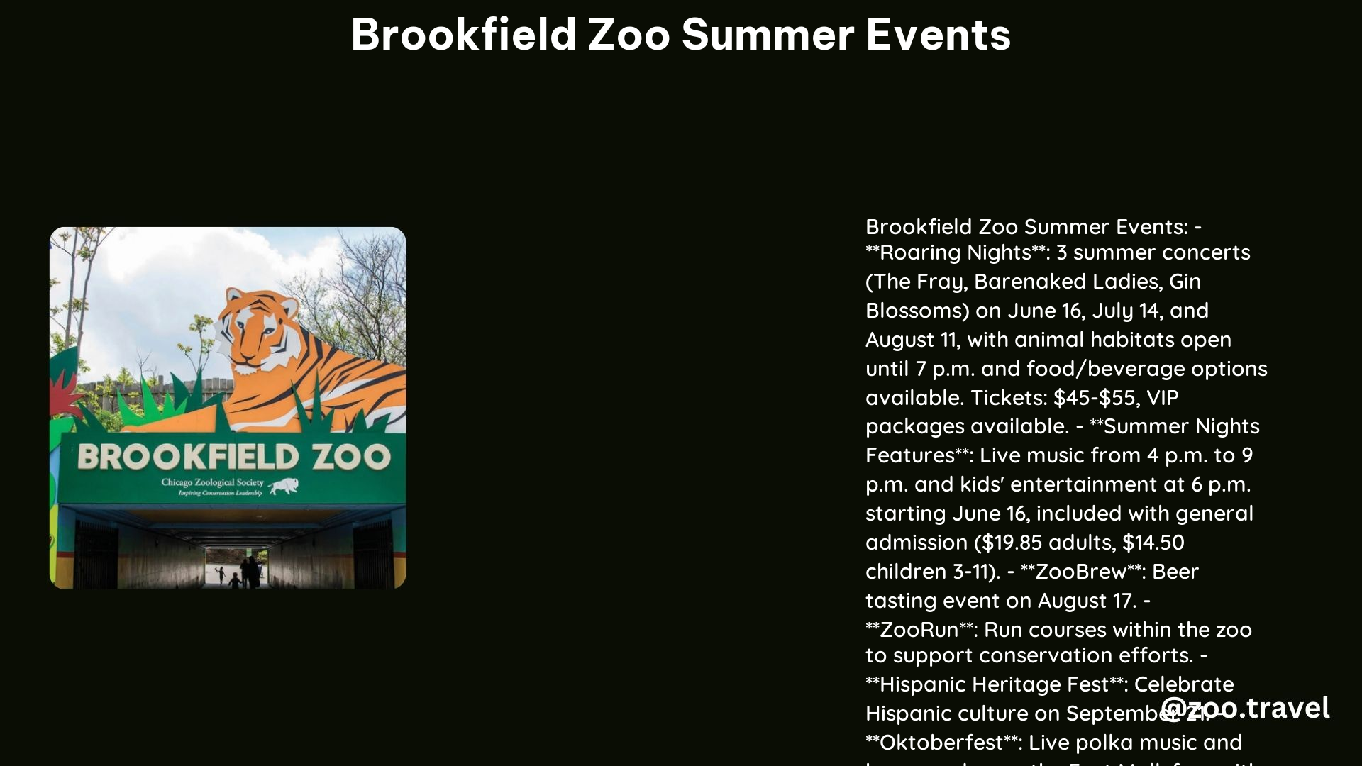 Brookfield Zoo Summer Events