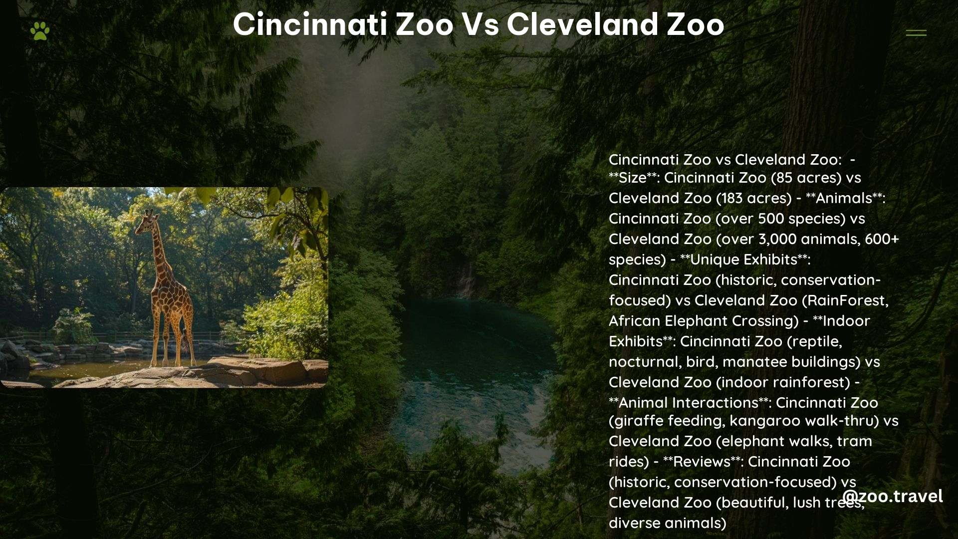 Cincinnati Zoo vs Cleveland Zoo