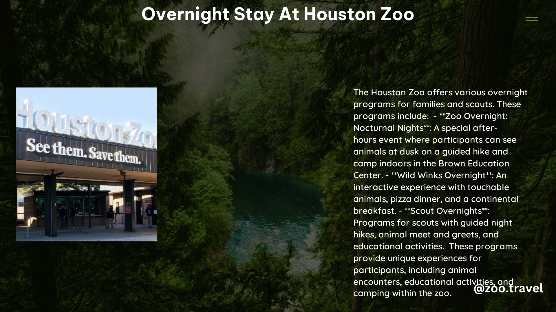 Overnight Stay at Houston Zoo