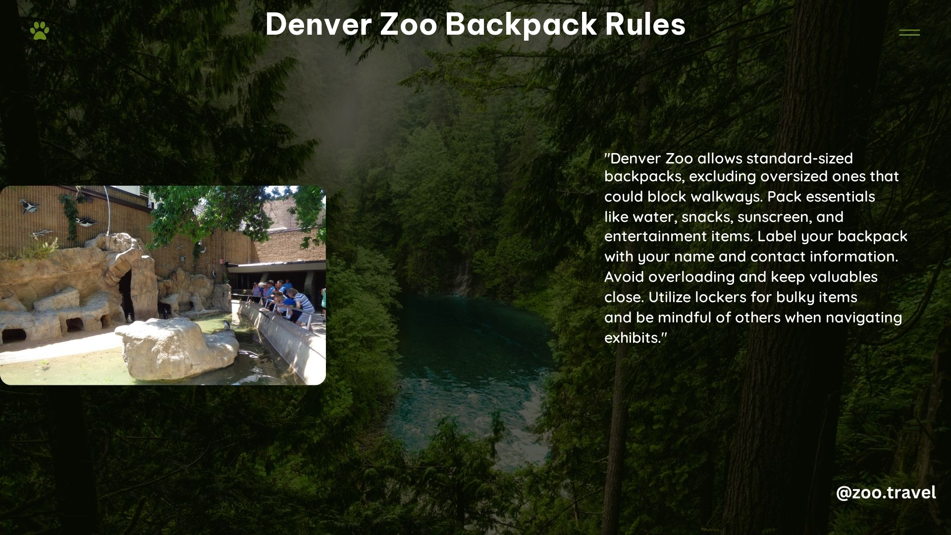 Denver Zoo Backpack Rules