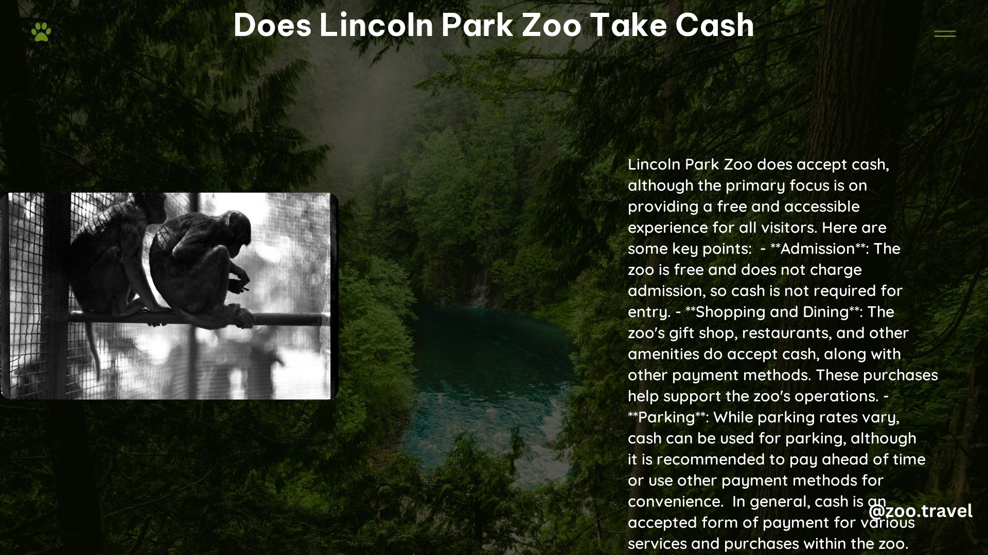 does lincoln park zoo take cash